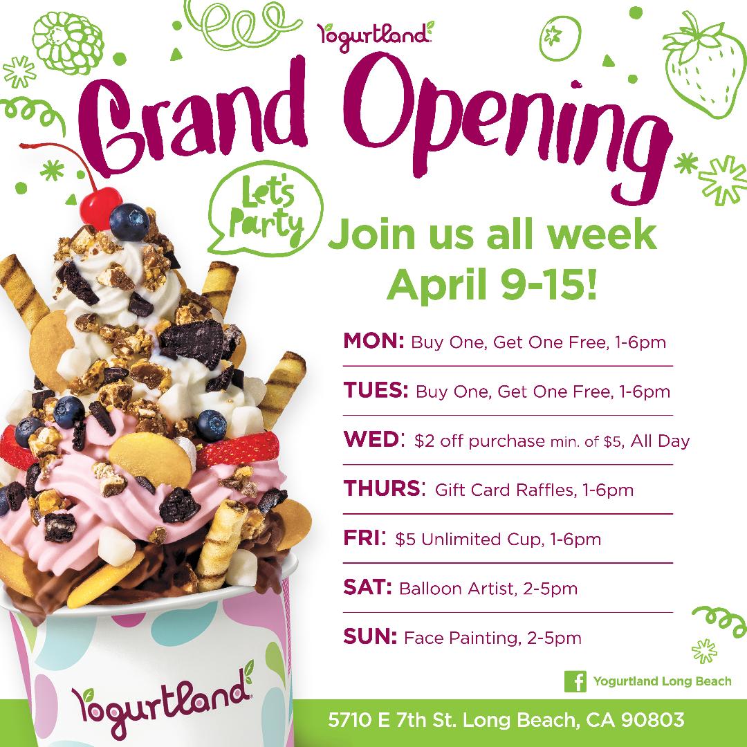 Week-long specials at Yogurtland's new Long Beach location